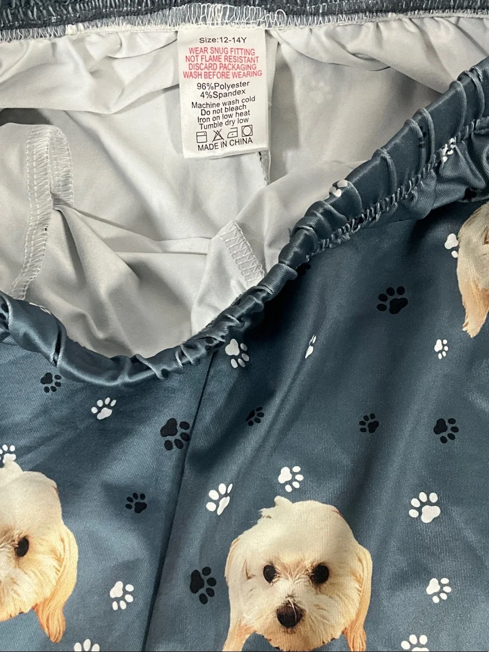 Kids Paw Print & Puppy Jogger / Pajama Pants - Blue Gray Size 12-14 Y